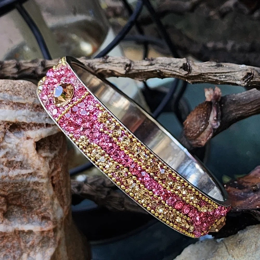 ❤️ Sparkling Hot Pink Crystals Silver Bracelet Wide Indian Bangle jewelry